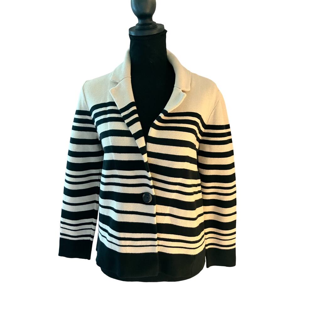 Loft Cotton Knit Blazer  Striped Cardigan  M